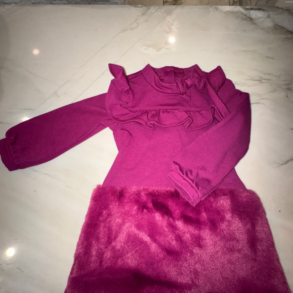 Janie and Jack Fuchsia Dress with Faux Fur Accent